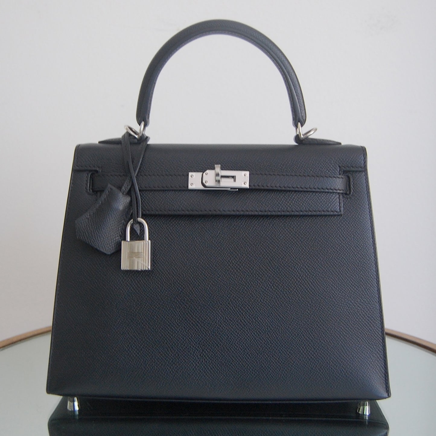 Hermes Kelly 25 Sellier Noir Epsom Palladium Hardware