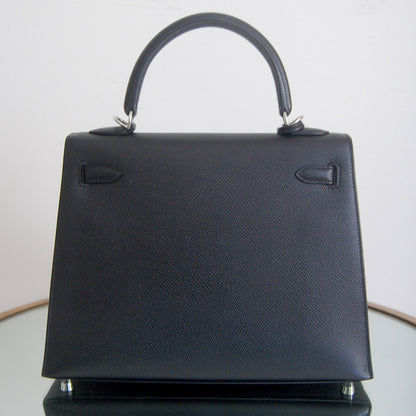 Hermes Kelly 25 Sellier Noir Epsom Palladium Hardware