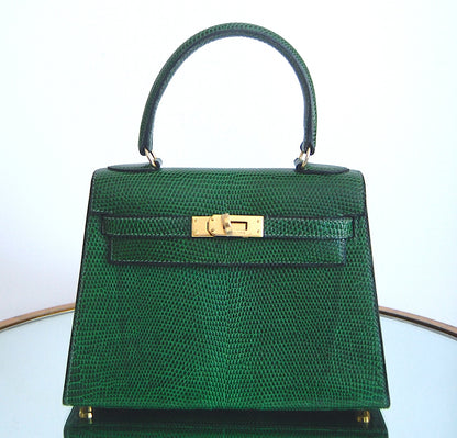 Hermes Vintage Mini Kelly I Lizard Vert Emeraude Gold Hardware