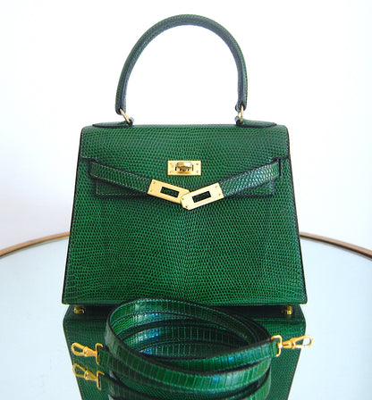 Hermes Vintage Mini Kelly I Lizard Vert Emeraude Gold Hardware