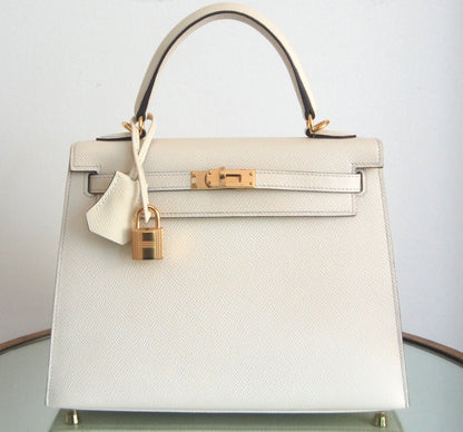 Hermes Kelly 25 Sellier Nata Epsom Gold Hardware