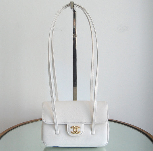 Chanel White Coco Preppy Mini Flap Gold Hardware