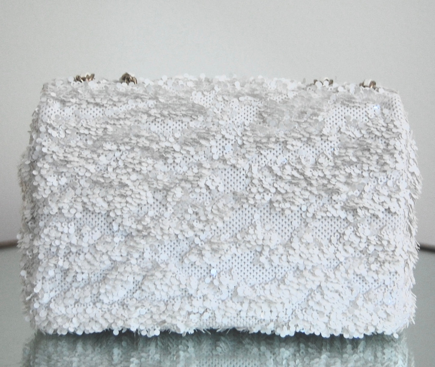 Chanel White Sequin Mini Flap Gold Hardware