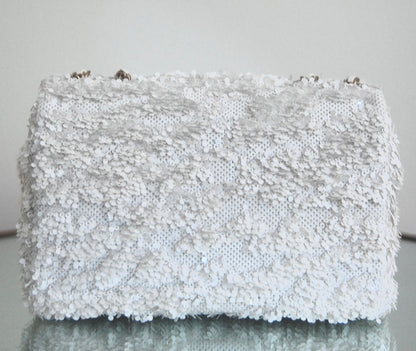 Chanel White Sequin Mini Flap Gold Hardware