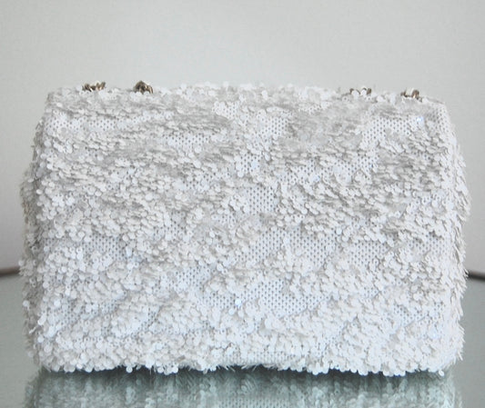 Chanel White Sequin Mini Flap Gold Hardware