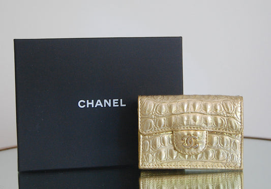 Chanel Gold Coco Croc Embossed Wallet