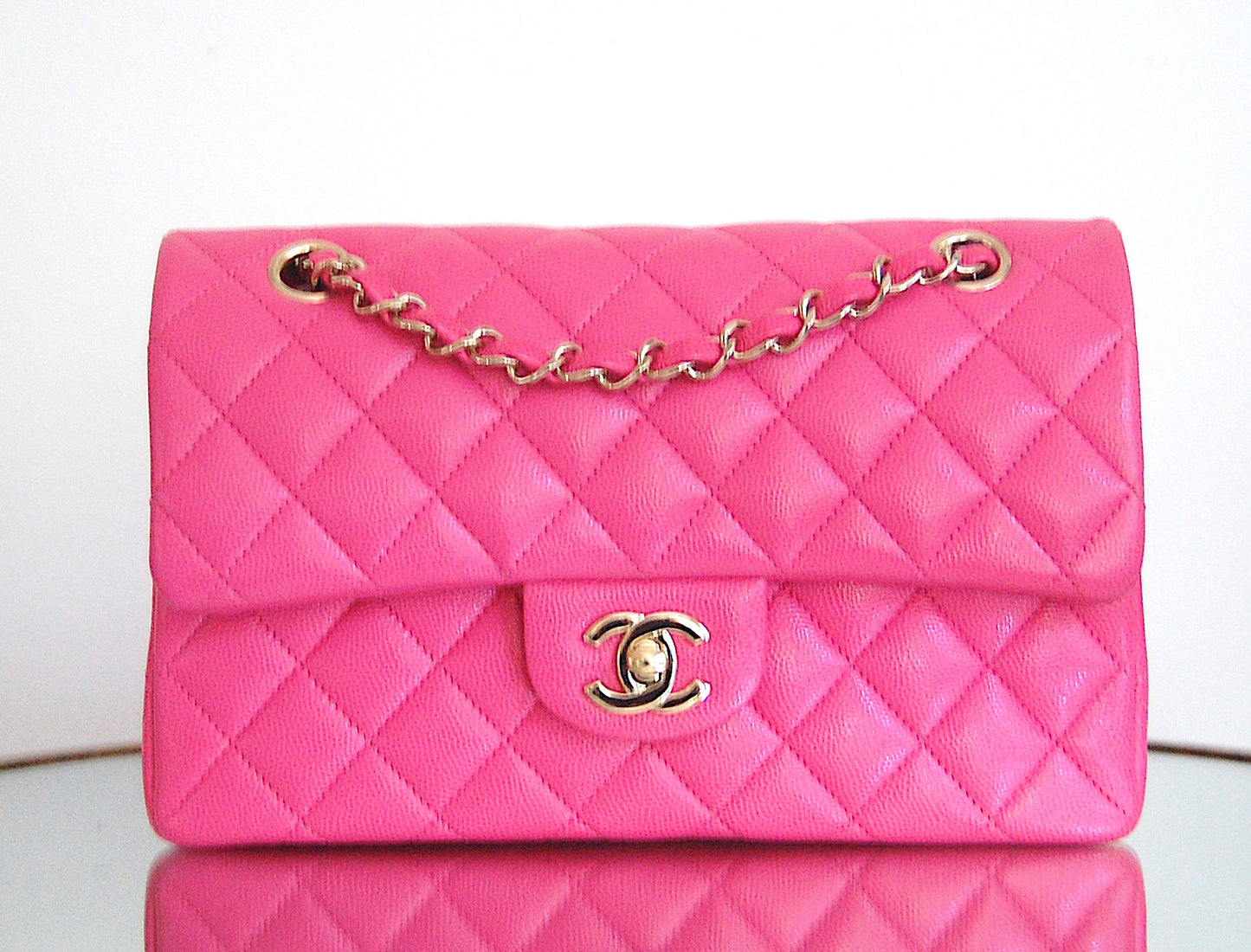 Chanel Pink Caviar Small Classic Double Flap Gold Hardware