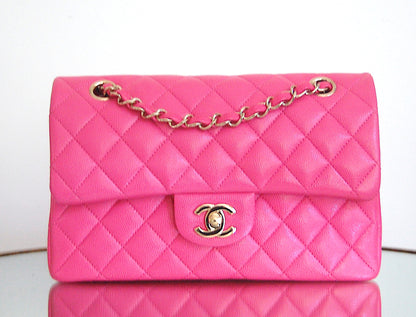 Chanel Pink Caviar Small Classic Double Flap Gold Hardware