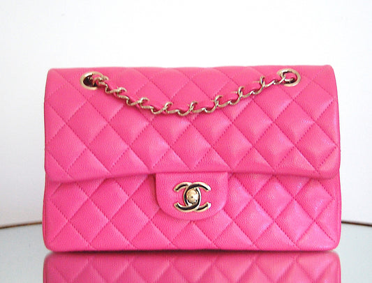 Chanel Pink Caviar Small Classic Double Flap Gold Hardware