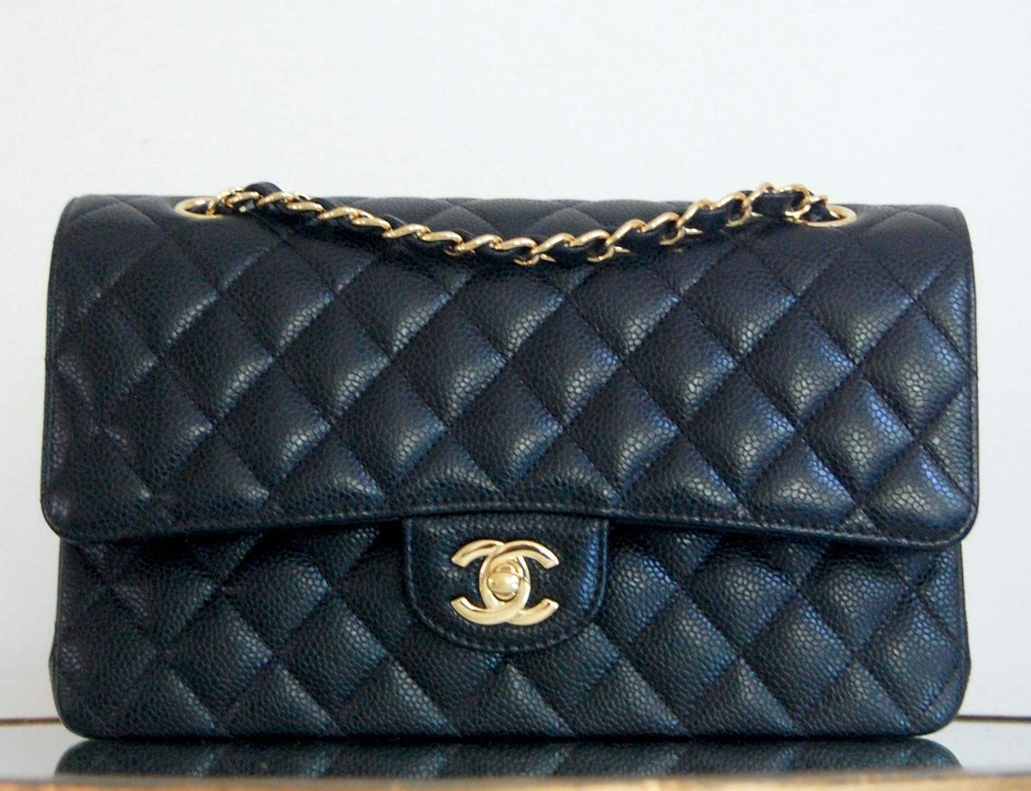 Chanel Black Caviar Medium Classic Double Flap Gold Hardware