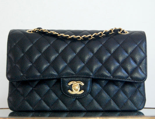 Chanel Black Caviar Medium Classic Double Flap Gold Hardware