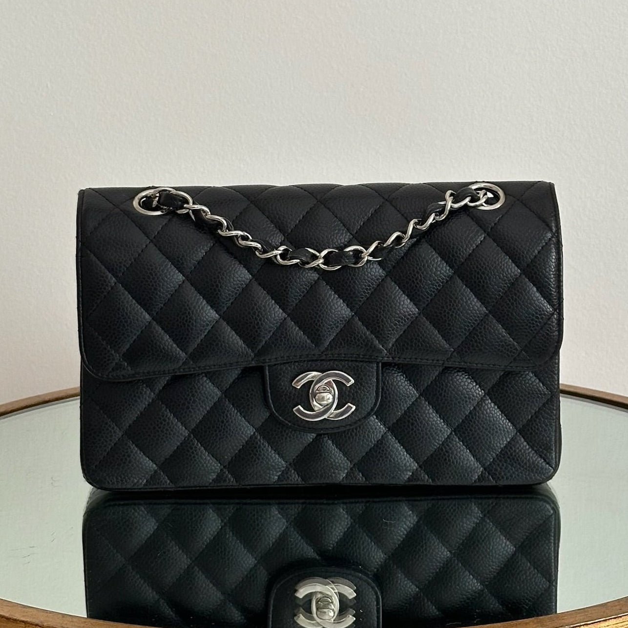 Chanel Black Caviar Small Classic Double Flap Silver Hardware