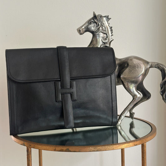 Hermes Vintage Black Jige Clutch GM