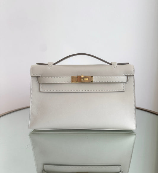 Hermes Kelly Pochette Craie Swifti Gold Hardware