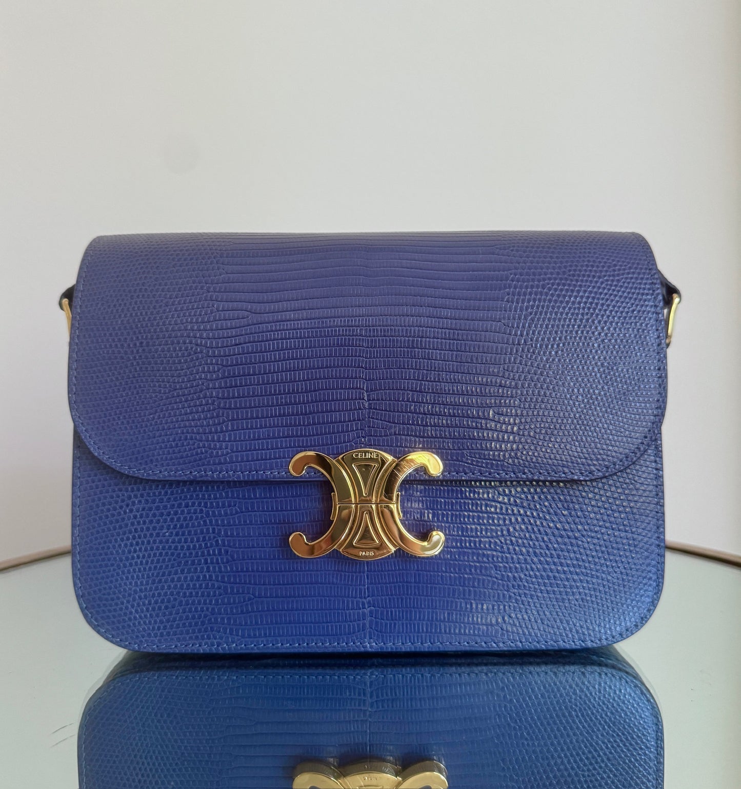 Celine Blue Lizard Triomphe Crossbody
