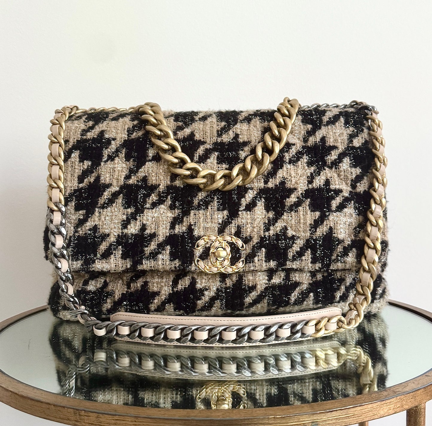 Chanel 19 XL Maxi Sparkling Houndstooth Flap