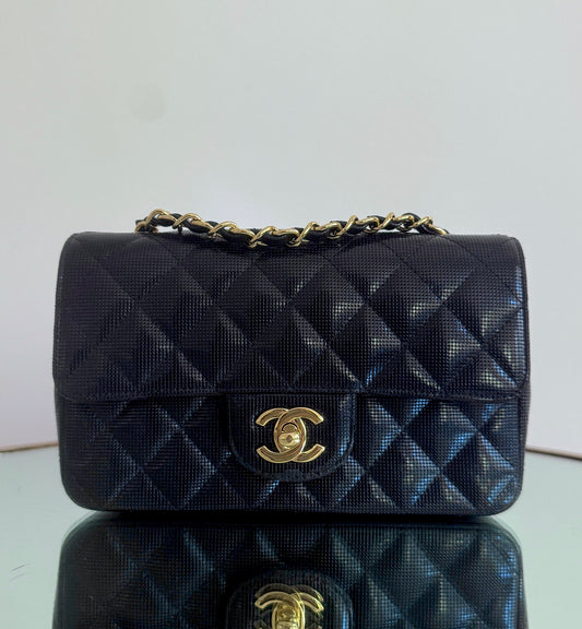 Chanel Black Pixelated Quilted  Mini Flap Gold Hardware